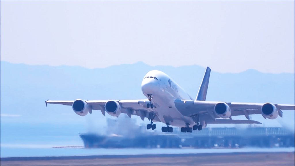 Airline plane flights take off at the airport